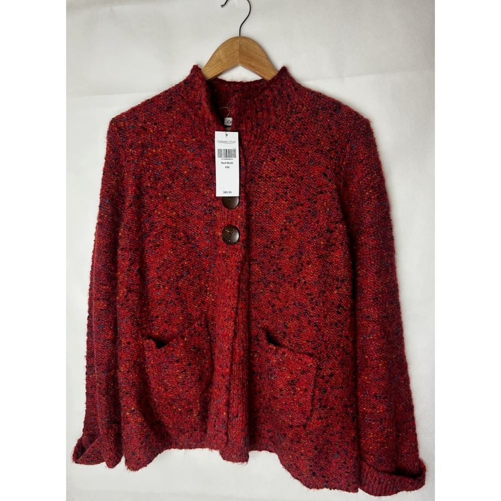 NWT Coldwater Creek Red/Multi 3 Button Sweater‎ size Med Petite - Picture 3 of 10
